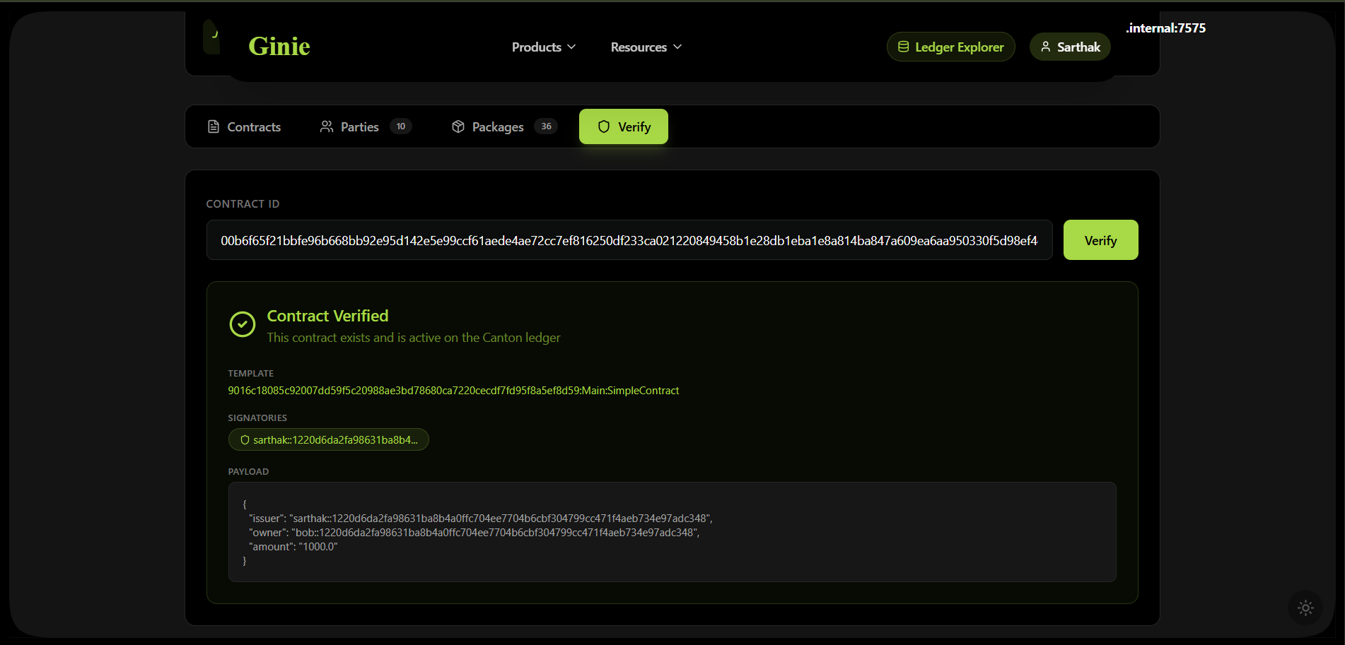 Ledger Explorer verify tab
