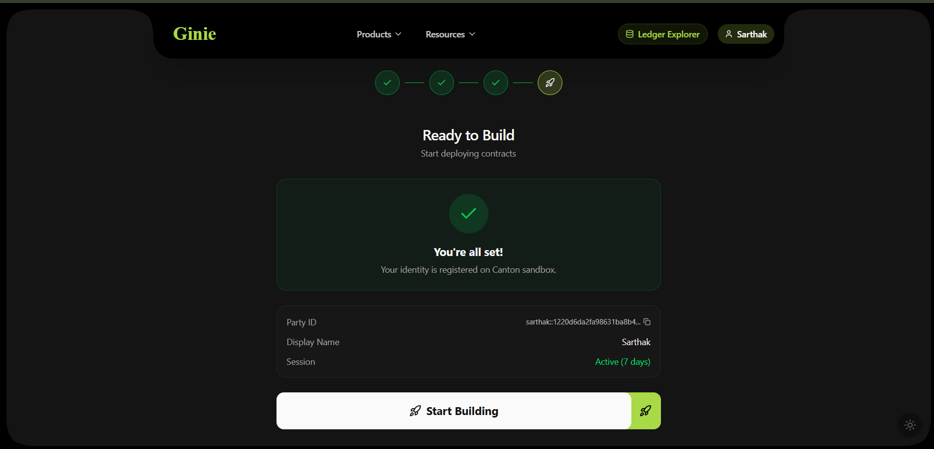 Party setup screen