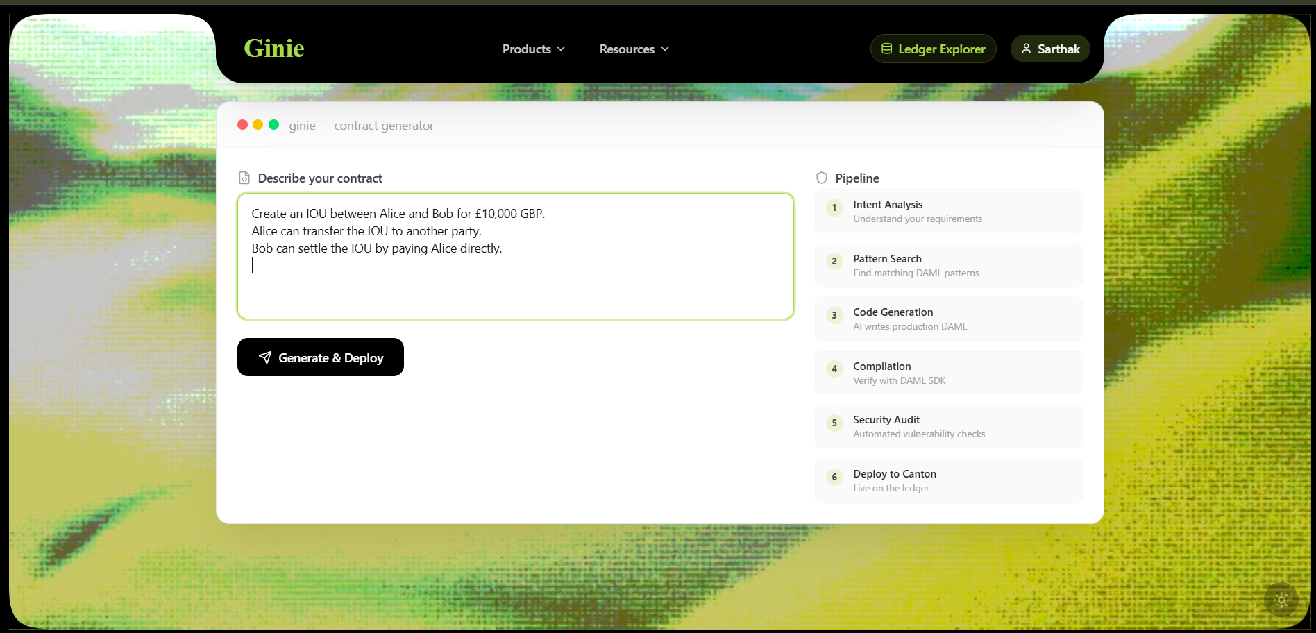 Contract generator prompt input